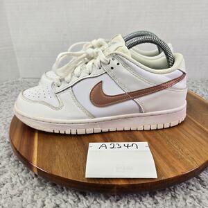 Nike Kids 6y Dunk Low White Pink GS Leather Casual Daily Sneaker DH9765-100